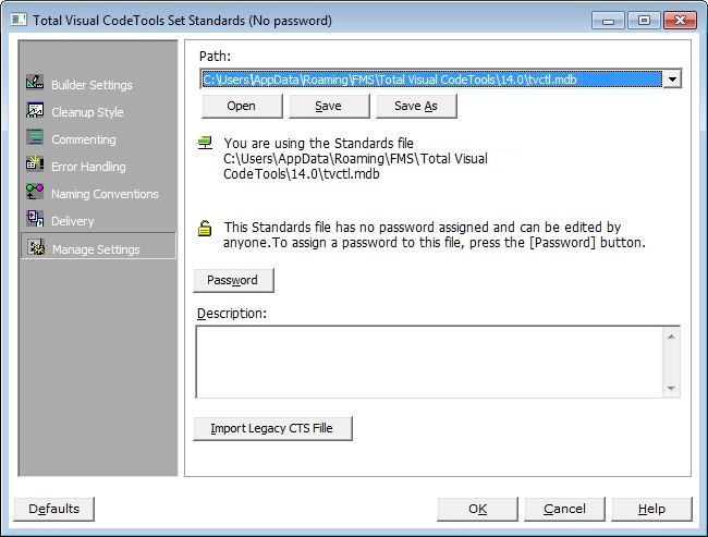 Manage Standards in Total Visual CodeTools for VB6 and VBA/Office