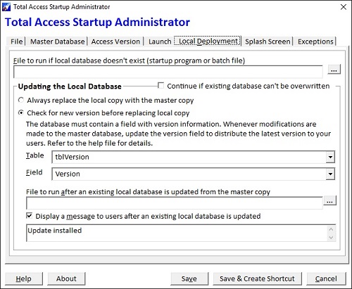 For local deployments, specify how it's copied