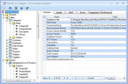 Microsoft Access Database Documentation Results in Total Access Analyzer's Documentation Explorer