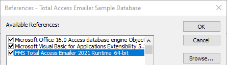 Reference to Total Access Emailer Runtime 64-bit