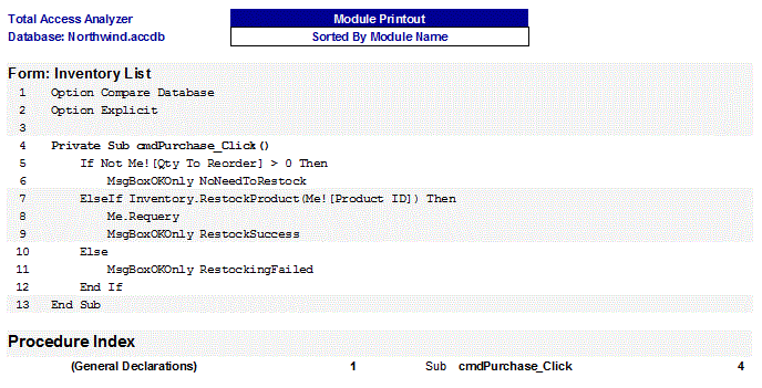 Microsoft Access Module Printouts