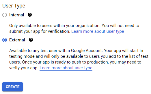 Google OAuth consent screen External User Type