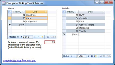 Linked subforms in Microsoft Access