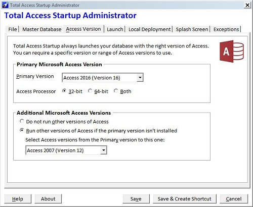 Microsoft Access Version and Bitness to Launch