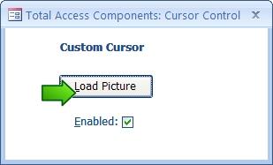 Example of a custom cursor on a Microsoft Access form