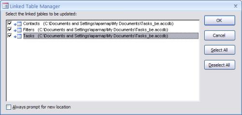 Linked Table Manager Wizard to Select Tables and New Location