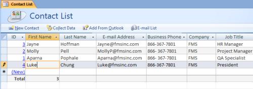database contact list