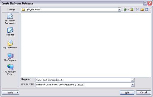 Database Splitter Wizard: Back end location