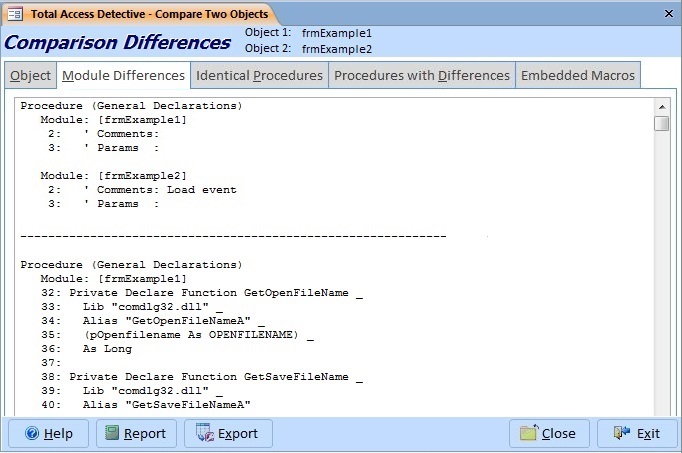 Microsoft Access Module Comparison Differences