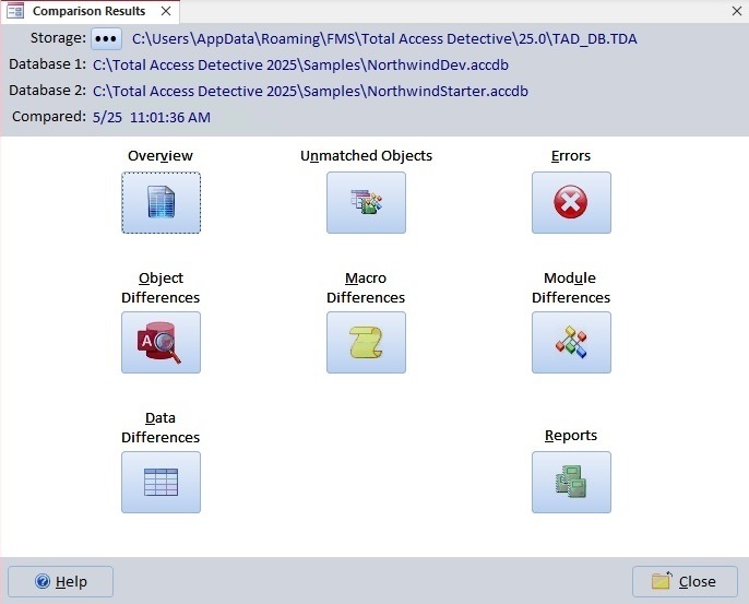 Two Database Comparison Results Form