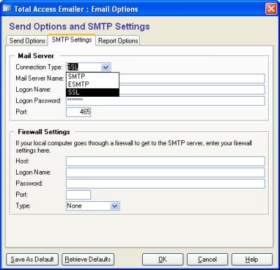 Secure SMTP settings for emailing from Microsoft Access