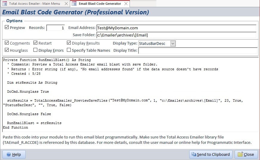 VBA Code Generator for Automating Email Blasts from Microsoft Access databases