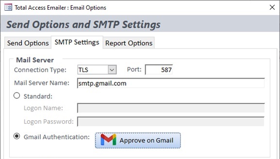 Options SMTP Form Enhanced for Gmail Approval