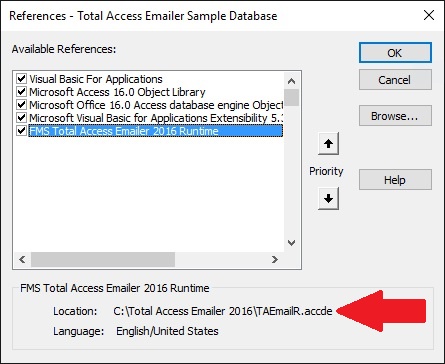 Total Access Emailer Library Reference Path