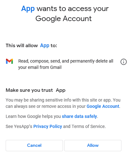 Approve Google Account for Internal App