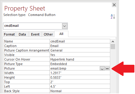 Microsoft Access Form Command Button Property Sheet