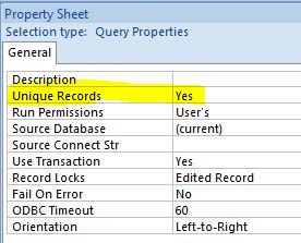 Unique Record Property for Delete Queries to add DistinctRow to SQL