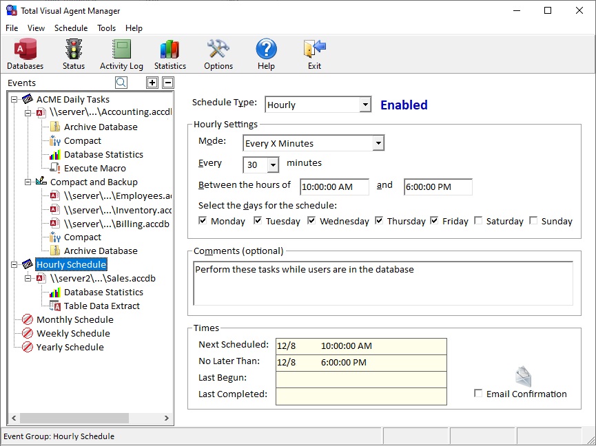 Microsoft Access Database Task Scheduler with Total Visual Agent