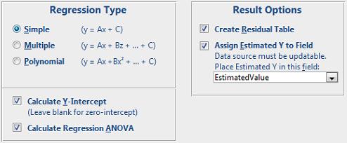 Microsoft Access options for simple, multiple, and polynomial regressions
