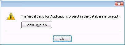 VBA project in database is corrupt