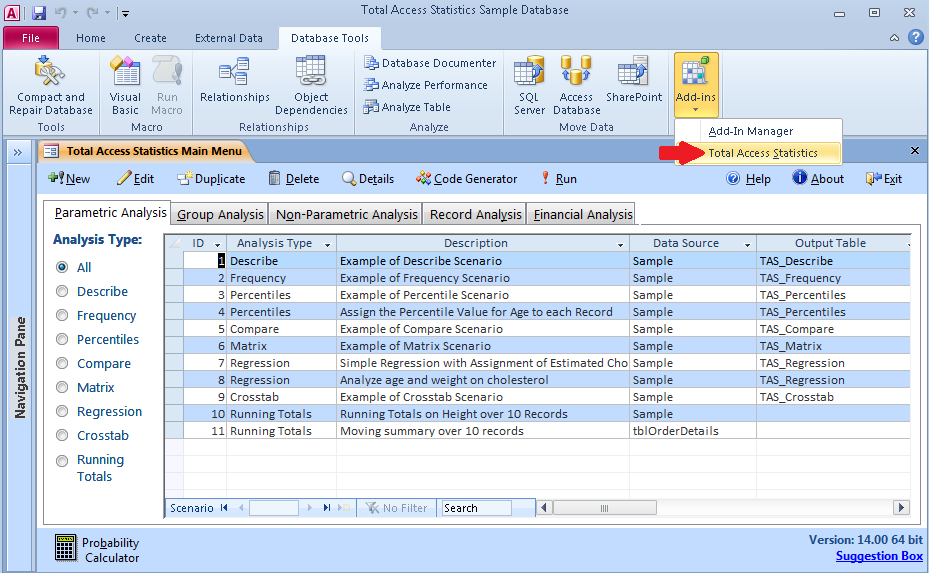 Total Access Statistics 2010 Main Form