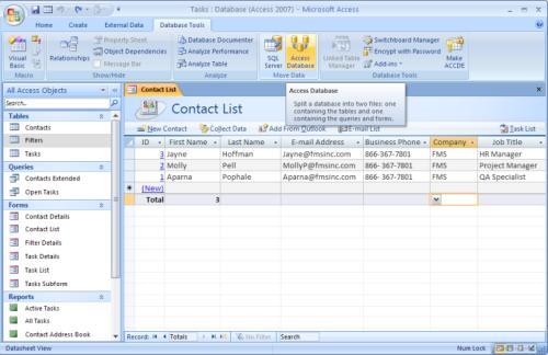 Sample Microsoft Access Database to Split