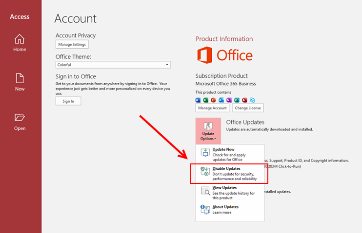 Microsoft Office Disable Updates