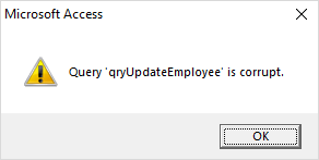 Microsoft Access Query Is Corrupt Error