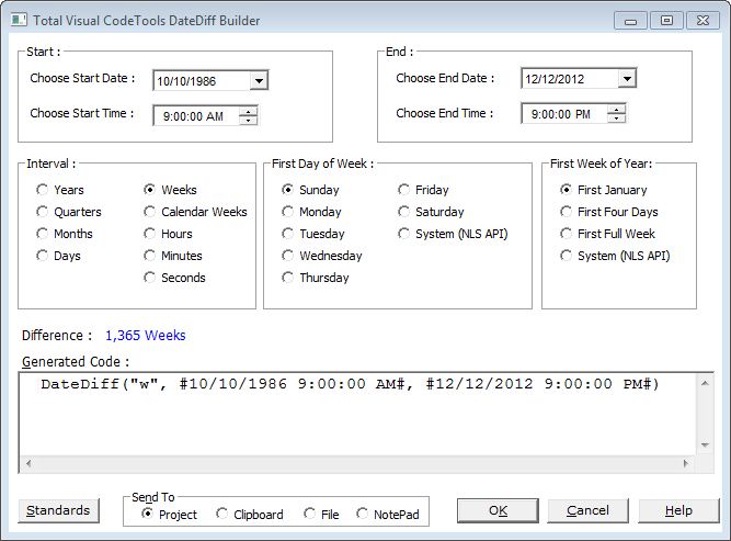 DateDiff Builder to compare date differences in Total Visual CodeTools for VB6 and VBA/Office