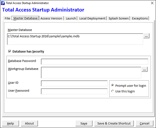 Master Access Database and Security Settings