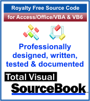 Microsoft Access VBA and VB6 source code library Total Visual SourceBook with royalty free classes and modules