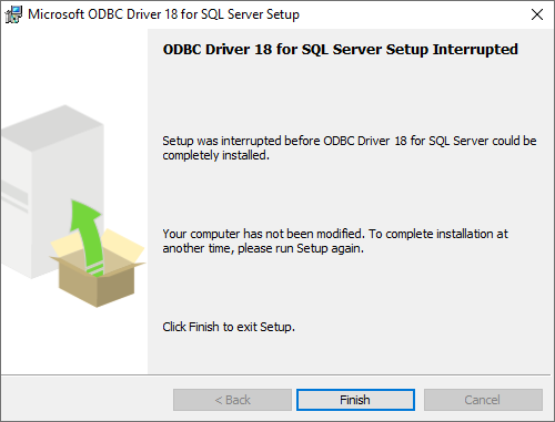 Microsoft ODBC Driver 18 Setup Program for SQL Azure and SQL Server 2019
