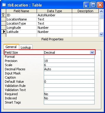 Avoid Using Decimal Field Sizes in Microsoft Access Tables