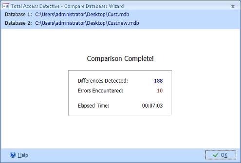 Microsoft Access Database Comparison Completed