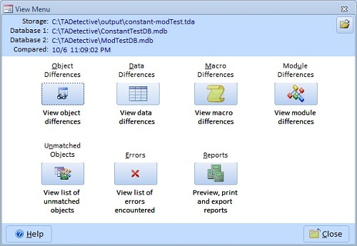 Microsoft Access Database Comparison Results