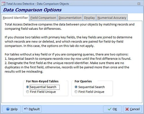 Compare data in Microsoft Access tables and queries sequentially or with a unique idenfier or virtual key field