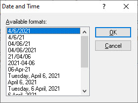 Insert Date and Time