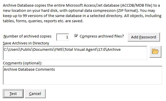 Archive Microsoft Access Database options with Password Encryption