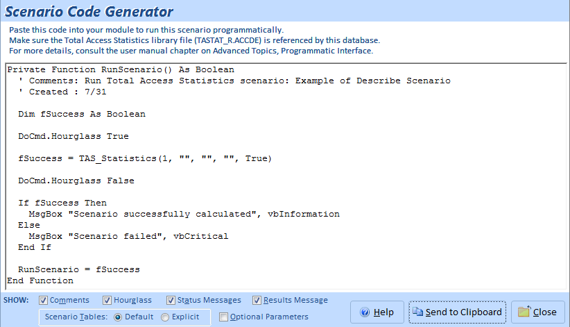 Total Access Statistics VBA Scenario Code Generator for Microsoft Access