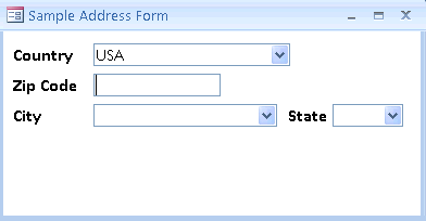 Zip Code Entry, City and State Fill in a Microsoft Access form