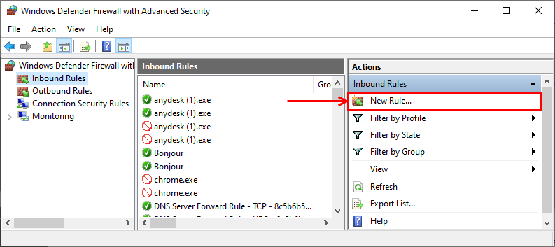 Windows Defender Firewall New Rule