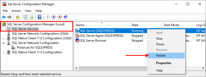 SQL Server Services Restart