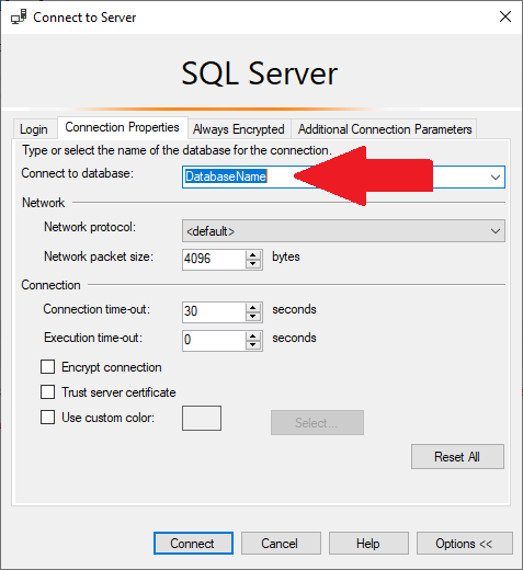 ODBC SQL Server Database Name Must by Specified