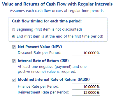 Microsoft Access Periodic Cash Flow Options for NPV, IRR, MIRR and Interest Rates