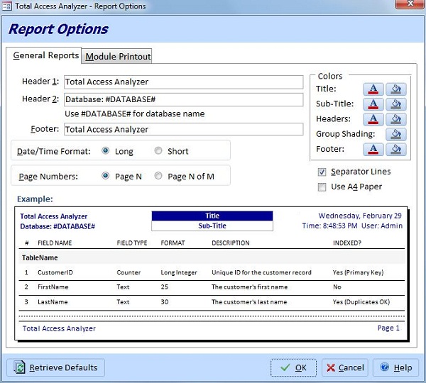 Total Access Analyzer Report Options