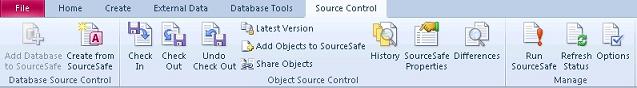 Microsoft Access 2010 and Visual SourceSafe Ribbon Menu