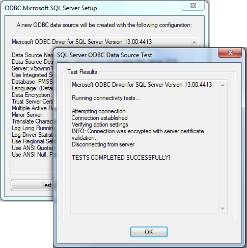 ODBC Microsoft SQL Server Setup Test with SQL Azure Database