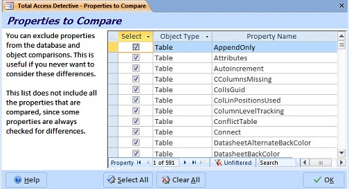 Exclude Properties from Microsoft Access Database and Object Comparisons