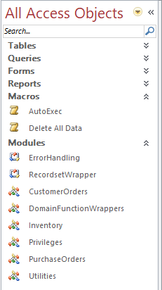 Macros and Modules in the Access Database Container