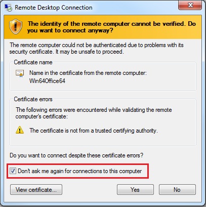 Remote Desktop Certificate